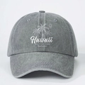 Gorra de béisbol gris oscuro lavado con estampado de palmeras de Hawái y texto positivo - Gris