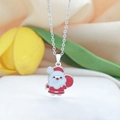 Titanium steel necklace with red enamel Santa Claus pendant for Christmas gifts - Santa Claus Giving Gifts / Silver