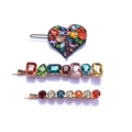 Funkelndes 3-teiliges Haarklammer-Set mit Herz, Strass und bunten Glassteinen - 3-teiliges Set / Bunt