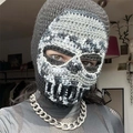 Handmade crochet skull balaclava mask in black, grey, and white knit patterns - Adult 56-59cm / Plain Gray Hat With Camo