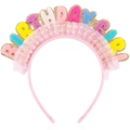 Dettaglio fascia Birthday Girl con lettere in feltro colorate e rete rosa a pois decorata - Cerchietto in Pizzo Rosa Birthday Girl
