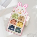 Détail du lot de 6 pinces à cheveux mates aux tons Morandi sur carte à lapin - Pack de 6 / Style Coréen Set 6 Couleurs A