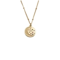 Golden necklace featuring a round moon and star pendant with colorful zircon stones - Style 0353 Bead Chain