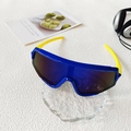 Kids sports sunglasses with royal blue frame and bright yellow temples for cycling - Blue Frame Blue Mirror Lens