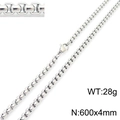 Silver stainless steel box bead chain necklace, 600x4mm size with 28g weight detail - Silver 4mm x 600mm (KN230418-Z)