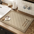 Linen style light brown dish drying mat with herringbone pattern on a wooden countertop - Elegant Twill / 30*40cm [Waterproof Thin Leather]