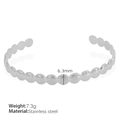 Silver stainless steel C-shaped cuff bracelet with beaded edges, 6.3mm width and 7.3g weight - Circular Disc Link Style (SZ86) / Silver
