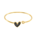 Gold-plated heart bangle with black inlay and sparkling diamond crystal accent - Black
