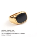 14K gold plated stainless steel ring featuring a black gemstone inlay on white background - US Size 5 (Circumference 49mm) / Black Drip Oil Signet Style (YD25012) / Gold + Black