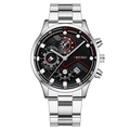 Reloj de negocios para hombre con correa de acero inoxidable y esfera cronógrafa negra - Esfera Negra Agujas Plateadas Caja Plateada