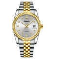Montre à quartz bicolore luxe argent et or avec cadran date lumineux et index en diamant - Style Homme / Bicolore Or et Argent avec Cadran Blanc (Hommes)