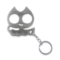 Dark grey metallic cat-shaped self-defense keychain with brushed finish and dual finger holes - Justice Cat Antique Silver (K00633-14)