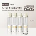 4-piece glass oil dispenser set with 500ml grey automatic flip lids and labels - 4 Pcs Pack