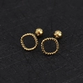 Detailed view of 18K gold stainless steel twisted hoop earrings with screw ball backs - Twisted Round / Gold