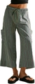 Women's casual wide-leg pants with green and purple stripes and a drawstring waist - S / Navy Blue