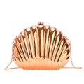 Elegant rose gold shell-shaped evening bag with metallic finish and chain strap - Orange