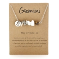 Gemini zodiac necklace with white raw stones and tiger eye on silver steel chain - Gemini