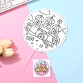 DIY kids' coloring fan with castle pattern outline and color reference card - Candy Castle