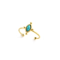 Vintage 18K gold stainless steel open ring featuring an oval turquoise gemstone - Turquoise