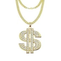 Collar de hip hop dorado de los 90 con un colgante de signo de dólar con cristales - Collar con Colgante de Signo de Dólar Dorado