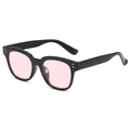 Square black frame sunglasses with light pink lenses and silver stud details - Black Frame Pink Lens