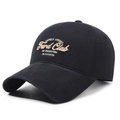 Retro black baseball cap with cream letter embroidery in a vintage soft top style - Adjustable / Black