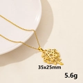 Gold stainless steel star pendant necklace with vine pattern detail, 35x25mm size - Gold Pentagram (S787-G+N22-G)