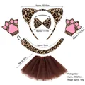 5-piece leopard costume set with ears headband, bowtie, tail, gloves and tutu skirt - Brown Leopard 3-Piece Set + Gloves + Coffee Tutu Skirt