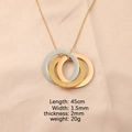 Macro view of interlocking tri-color ring necklace with detailed sizing specifications - Three-Tone