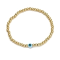 Golden beaded bracelet featuring a light blue evil eye charm on a white background - Single Light Blue Eye Gold Style (BE832GD00)