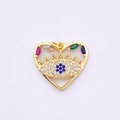 Detailed close-up of golden heart-shaped Evil Eye pendant with colorful zircon stones - Style 8-Eyelash Heart Blue Eye