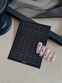 Pink glitter coffin nails with purple hearts and rhinestone accents, model YT 09 - Heart Style (YT09)