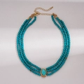 Detail of bohemian three-layer turquoise beaded necklace with adjustable gold chain - Necklace - Blue (WN1400)
