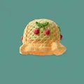 Handmade yellow crochet sun hat featuring cute pink cherry and green leaf accents - One Size / Cherry Yellow