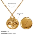18K gold plated stainless steel Aries zodiac medallion necklace with dimension details - Gold-Aries