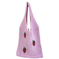 Borsa tote in maglia rosa con trama traforata e dolci motivi a fragola da donna - Rosa