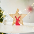 Wooden 20cm star-shaped Christmas tabletop ornament featuring a red reindeer design - Pentagram Red Reindeer (20cm)