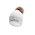 Cream knit beanie with MAMA embroidery and large brown faux fur pom-pom detail - Kids (2-6Y) / MAMA Style / White