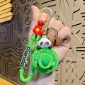Niedlicher Panda Schlüsselanhänger mit drehbarem Rad und grünem Bambus-Tragegurt - Glücksrad - Blatt