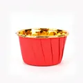 Rode en gouden muffin cupcake vormpjes met gerolde rand en geplooide textuur - 50 Stuks/Verpakking / Roségoud Rood