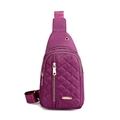Purple nylon crossbody chest bag for women with diamond quilted stitching and adjustable strap - Style 3 Purple