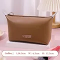 Coffee brown PU leather makeup bag with LOVE text and zipper closure in 18.5x6.5x12.5cm size - Dark Brown