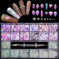 Detailed set of 21-grid iridescent nail art rhinestones with a dual-ended picking pen - Mocha Protein Set