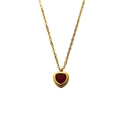 Collar de acero inoxidable dorado con colgante de corazón rojo y borde con cuentas - Dorado + Circonita Roja