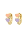 Boucles d'oreilles en argent S925 plaqué or 14K avec breloques double cœur rose et violet - Rose Clair+Violet