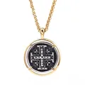 Collar con colgante de cruz de Jerusalén bicolor con aro dorado y relieve plateado - Estilo Cruz de Jerusalén (Estilo 2)