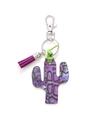 Purple leopard print cactus keychain with matching purple tassel and silver clip - Purple Multicolor Spot Cactus/Purple Tassel