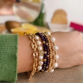Bohemian multi-layer gold chain bracelet set with natural pearls and crystal heart charm - 4-Piece Stackable Set