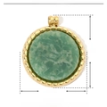 Macro detail of natural green stone pendant with dimensions 17mm x 15mm in gold steel - YE423 (Gold Beaded Edge Green Stone)