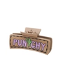 Beige rectangular hair claw clip with purple cactus pattern and Punychy lettering - Beige PUNYCHY Cactus Style (90121)